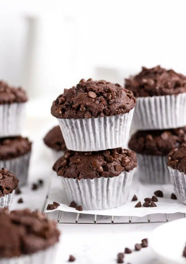 Double Chocolate Muffins – Vegan, super moist, & fluffy